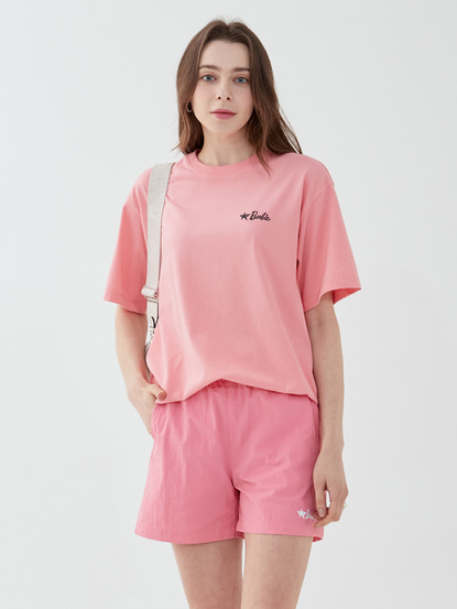 바비 백로고 오버핏 티셔츠_핑크